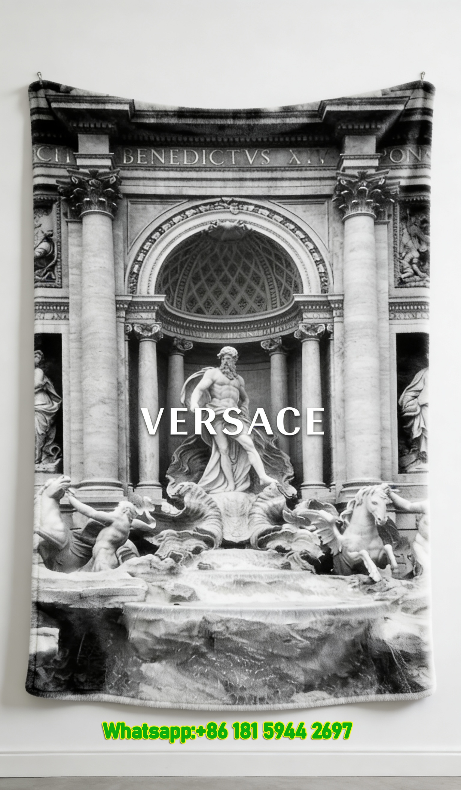 Versace Light Grey Trevi Fountain Print Flannel Sofa Throw Blanket IMG_1404
